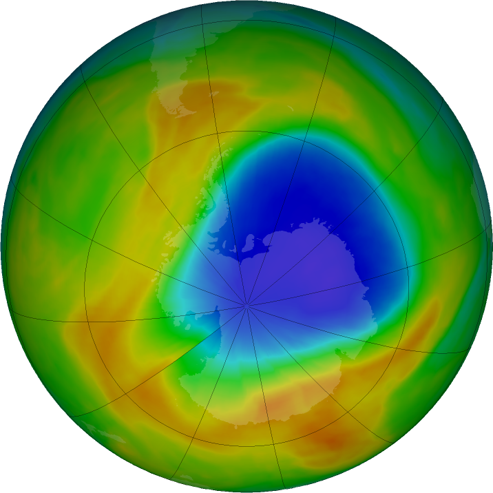 Antarctic ozone map for 10 October 2019